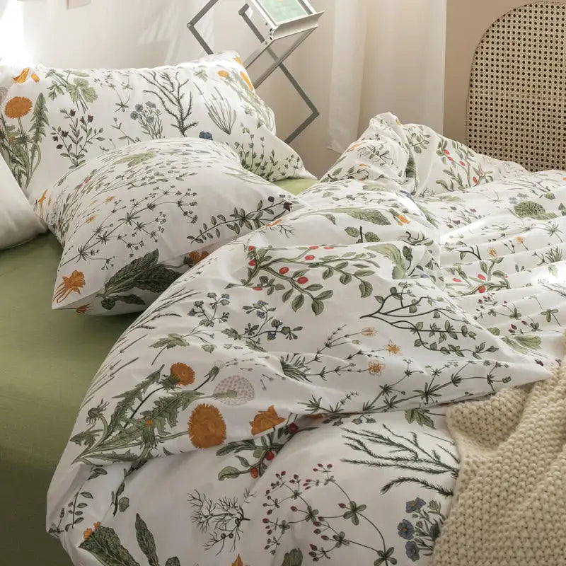 Plant Printing Cotton Bedding Set - Velart Home
