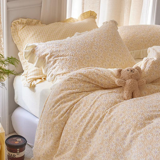 Milk Silk Bedding Set With Floral Jacquard - Velart Home